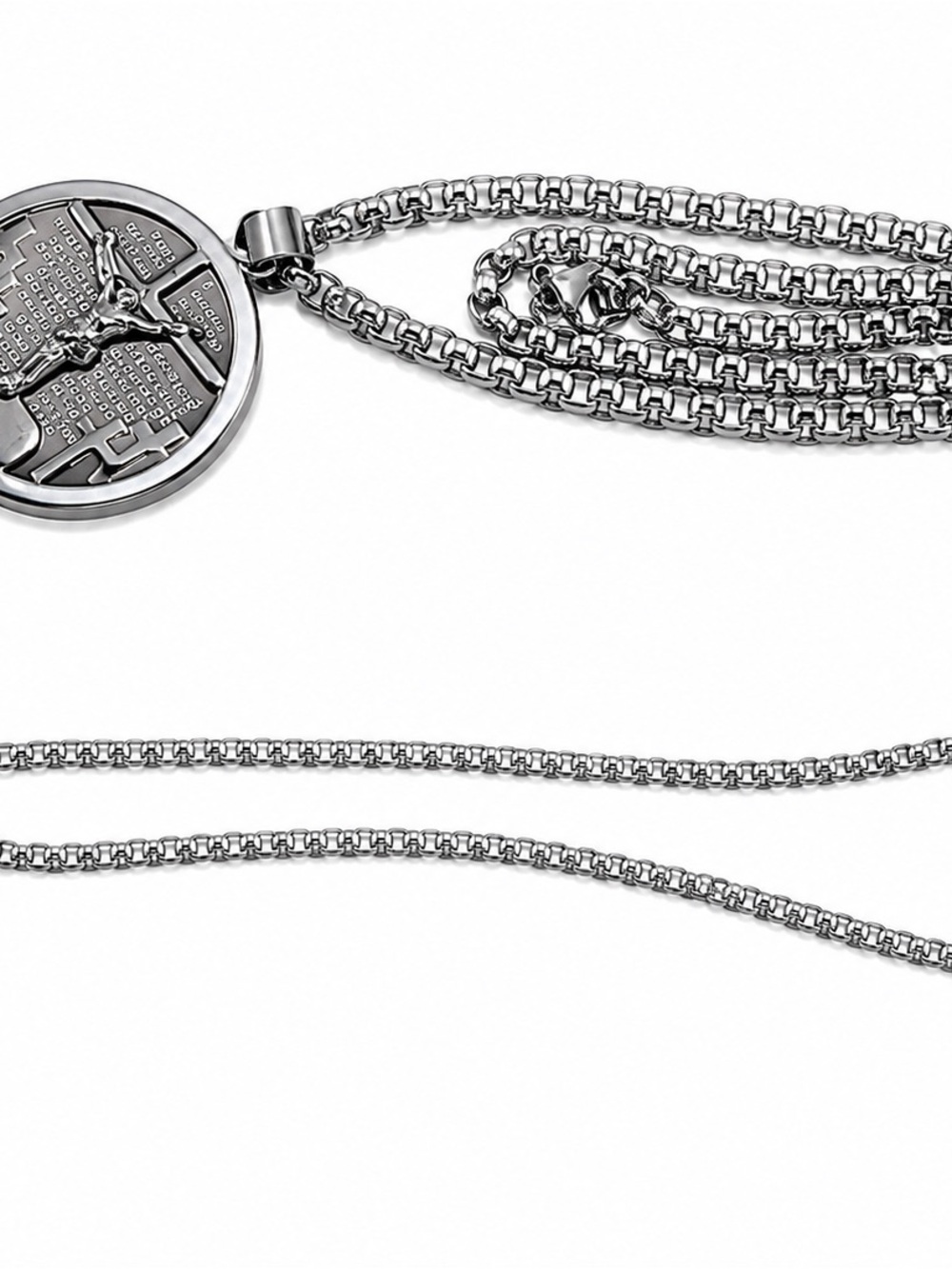 Stainless Steel Cross Medallion Necklace - Silver